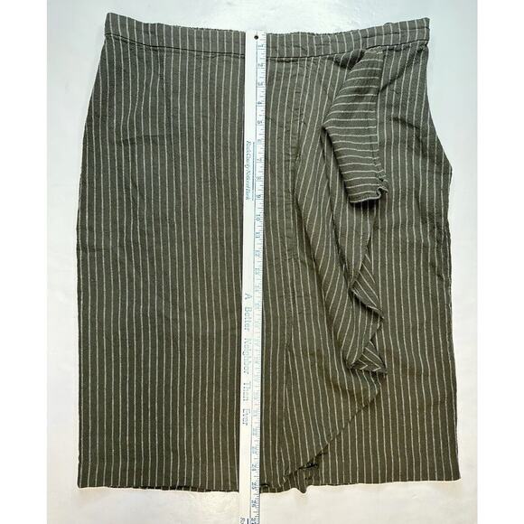 J Jill Ruffle Pencil Skirt Womens Large Petite Green Stripe Linen Blend Side Zip - Picture 4 of 9